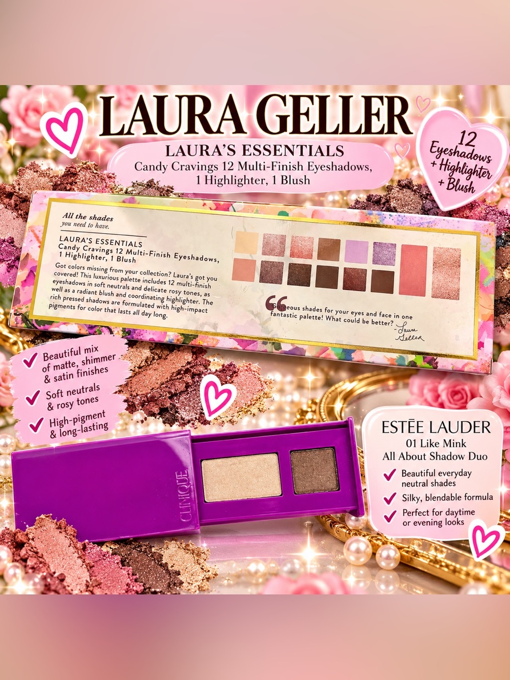Laura Geller Candy Cravings Eyeshadow Palette with Clinique travel set $30 value
